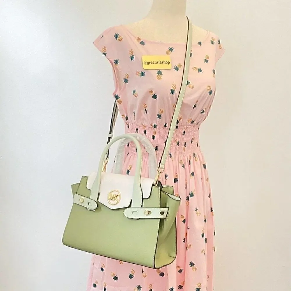 Michael Kors Purse Carmen Medium Flap Satchel shoulder bag light sage